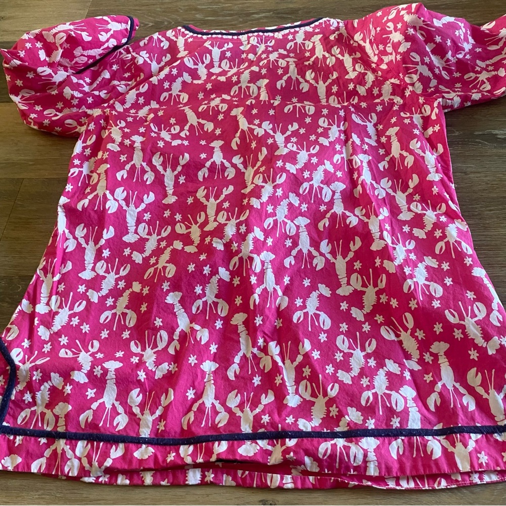 Talbots Tunic Top Shirt Lobster Print Pink Blue Womens Size Small Popover - Picture 9 of 10